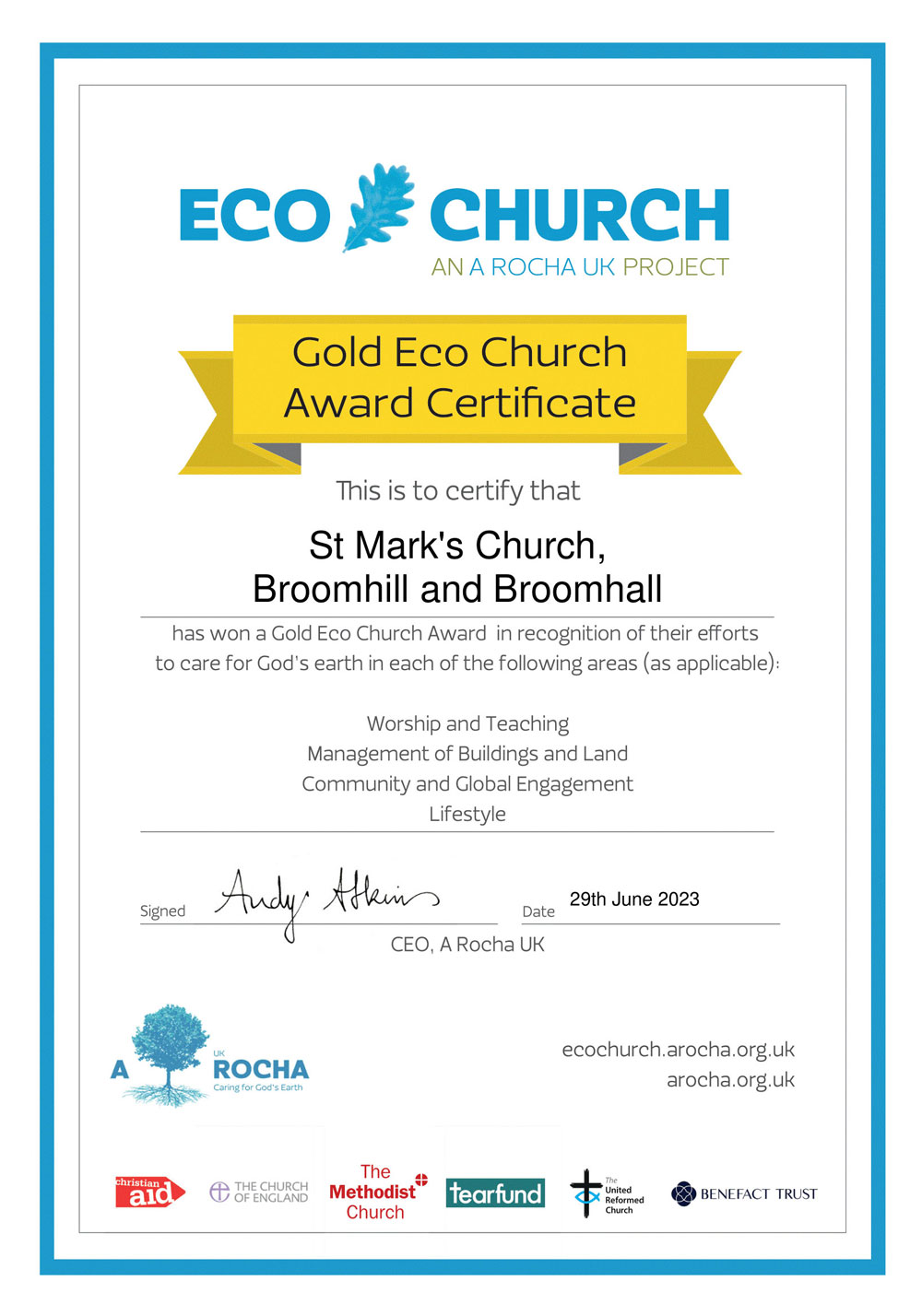 Eco Church Gold Certificate